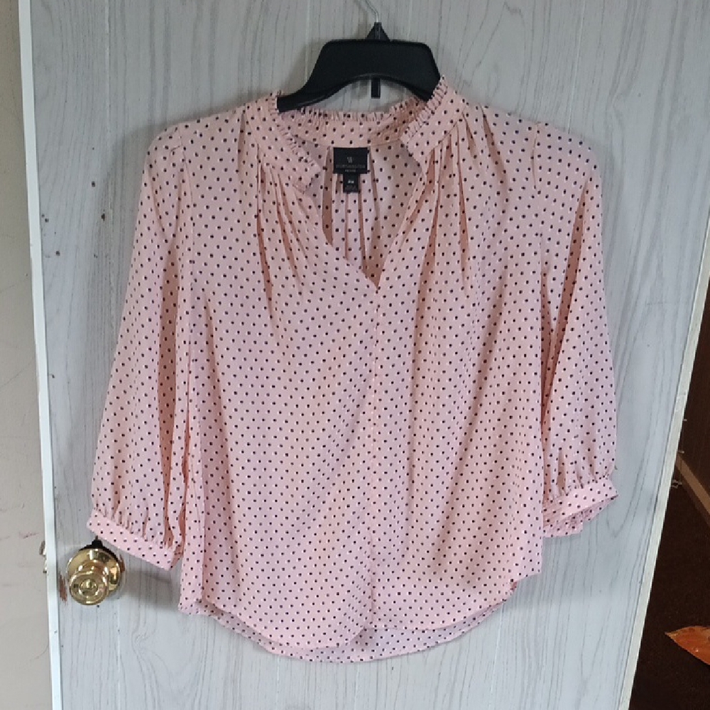 Worthington Pink and Black Polka Dot Blouse